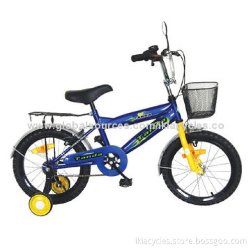 Kids' bike with steel luggage carrier, steel basket/reflector/strong colorful front fork/CP spokes
